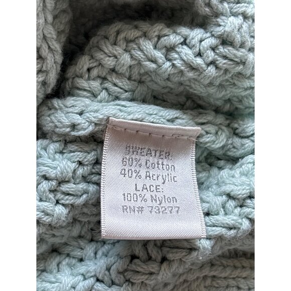 Lauren Conrad Womens Green Cable Knit Sweater M Lace Detail Acrylic Cotton Blend - Picture 5 of 6